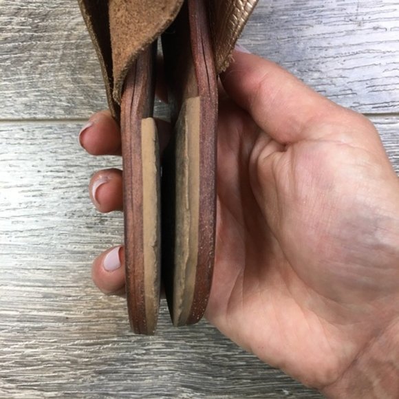 JOIE A La Plage Leather Tan/Gold Slip On Sandals - Picture 8 of 8